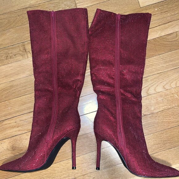 Rhinestone Burgandy High Heel Stilettos (Size 7.5) - BRAND NEW - Picture 2 of 6
